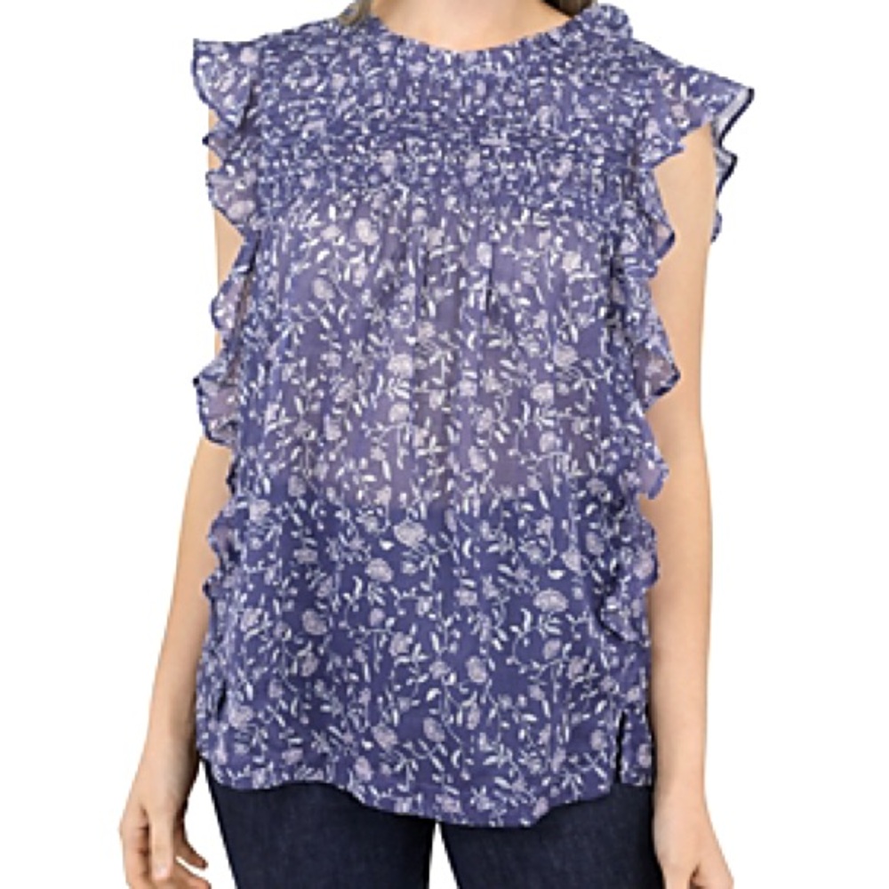Beachlunchlounge Floral Ruffle Sleeve Top - Blue